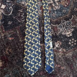 Vintage Hermes Blue and Yellow lion Tie (7504 IA)
